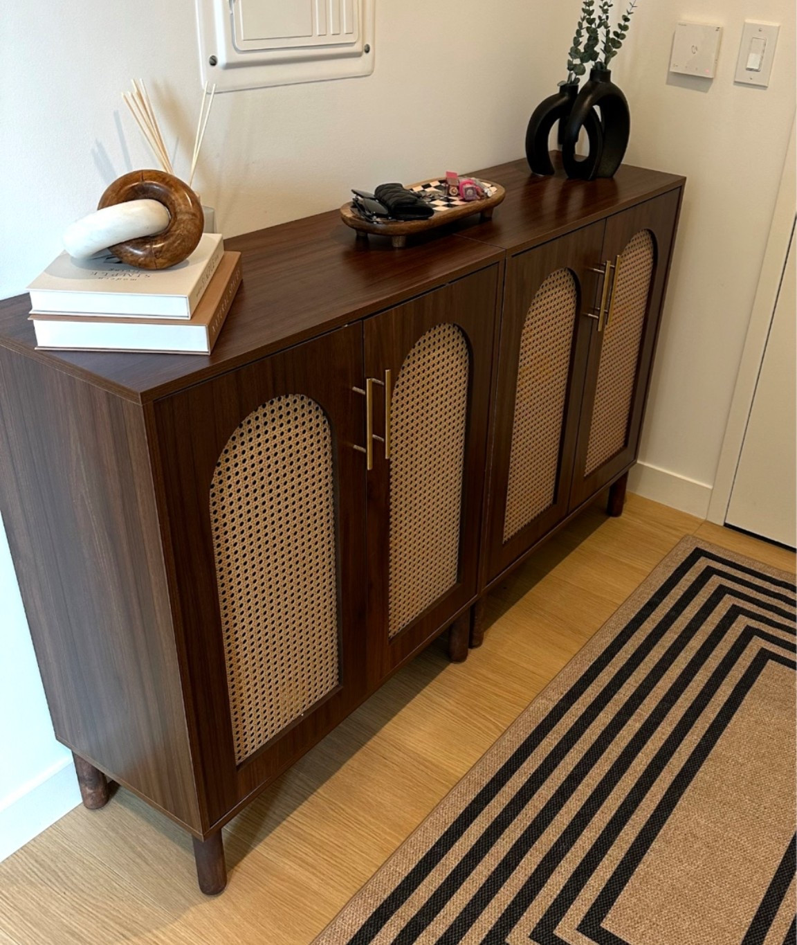 Entryway table with tons of shoe storage!!