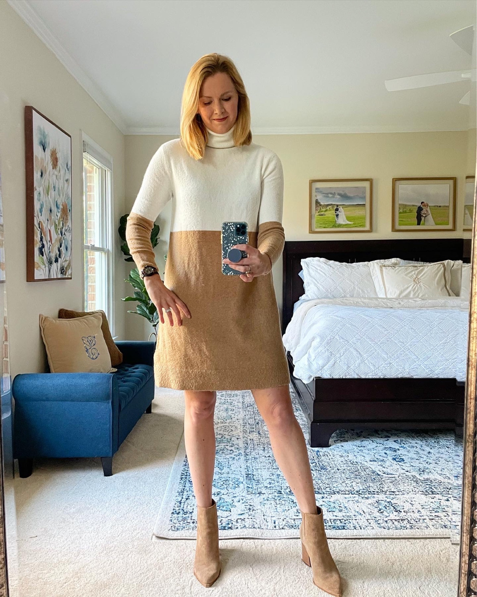 Colorblock sweater dress for a neutral holiday look - similar options linked!

#LTKSeasonal #LTKHoliday #LTKfindsunder100