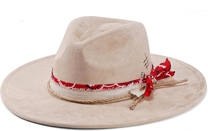 Wide Brim Fedora Hat Mens Women Felt Panama Hat Dress Up Hat | Amazon (US)