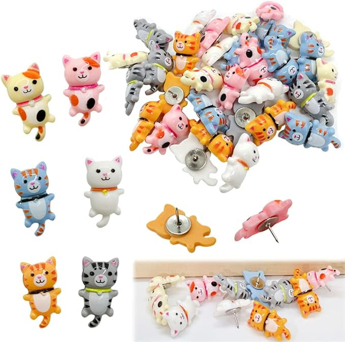 30 pcs Cute Cat Push Pin Decorative Thumb Tacks Animal Push Pins for Photo Wall Maps Memo Note Bu... | Amazon (US)