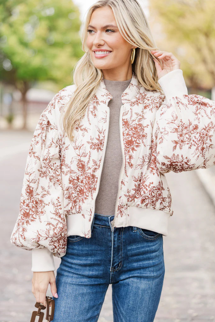 Be Yourself Brown Toile Bomber Jacket | The Mint Julep Boutique