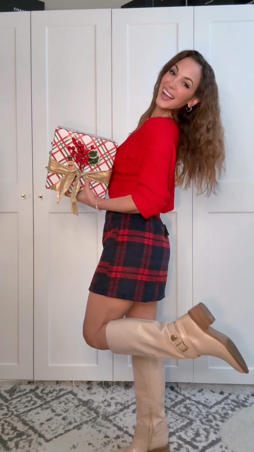 Forever wearing sweaters backwards and being indecisive on shoes 🤷🏽‍♀️ comment “Yay Christmas Time” for a link to this full outfit - each piece from Amazon of course 

#amazonfinds #amazonfashion #amazonoutfit #plaidskirt #christmasoutfit