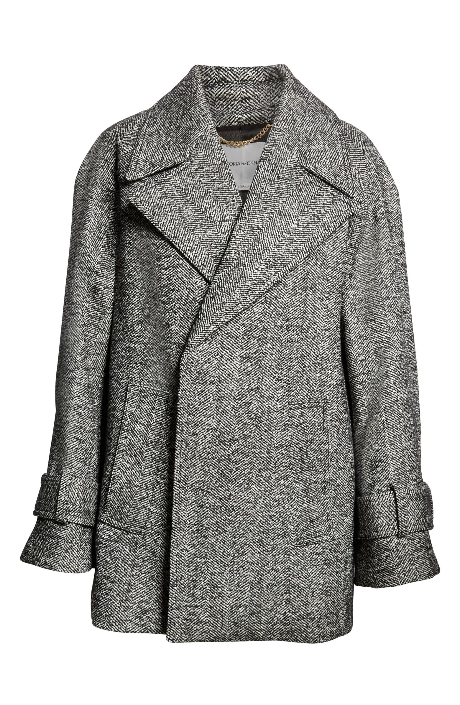 Victoria Beckham Oversize Herringbone Tweed Wool Blend Coat | Nordstrom | Nordstrom