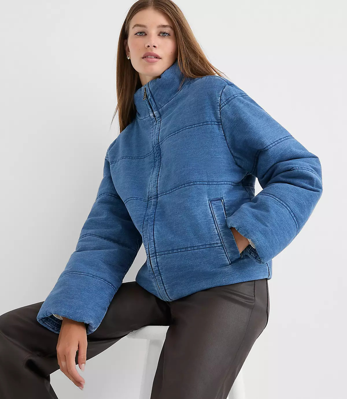 Denim Puffer Jacket in Light Wash | LOFT