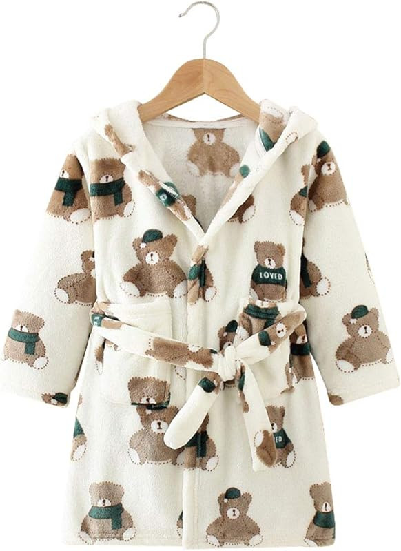 Toddlers Kids Hooded Robe Boys Girls Soft Flannel Bathrobes Pajamas Plush Robe | Amazon (US)