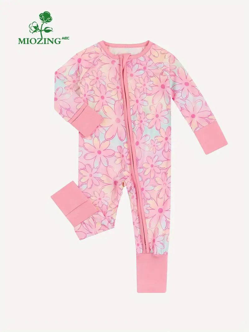 MIOZING Bamboo Fiber Bodysuit For Infants, Color Gradient Flower Pattern Long Sleeve Onesie, Baby... | Temu Affiliate Program