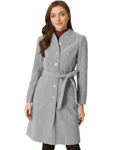 Allegra K Mid-Length Overcoat for Women's Single Breasted Collarless Belted Elegant Winter Coats Large Grey | Amazon (US)