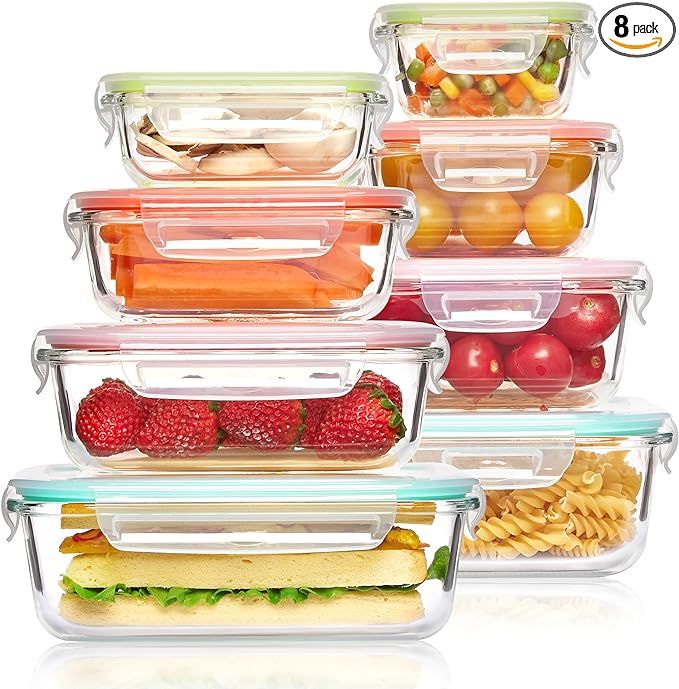 Vtopmart 8 Pack Glass Meal Prep Container with Lids, Snapware Lunch Containers for Food Storage, ... | Amazon (US)