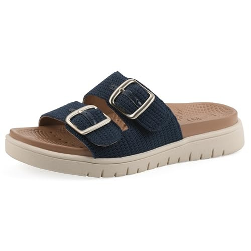 White Mountain Fom Recovery Women's Nanny Cushioned Slide Sandal, Navy Fabric, 9 M | Amazon (US)