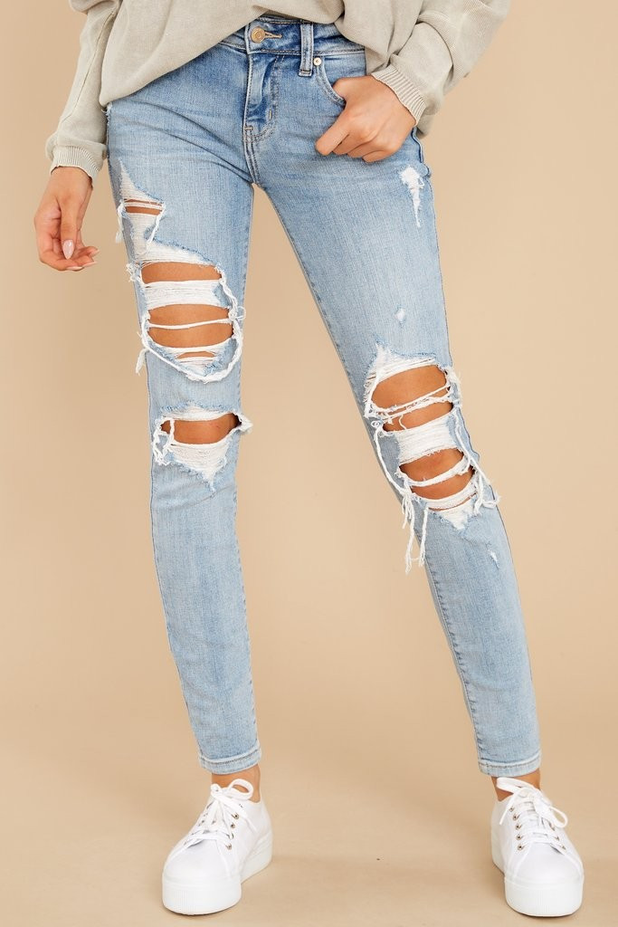 Backstage Passes Light Wash Distressed Skinny Jeans | Red Dress 