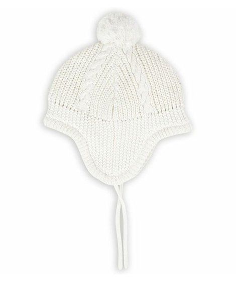 JoJo Maman Bébé | Cream Cable-Knit Pom-Pom Earflap Beanie | Zulily