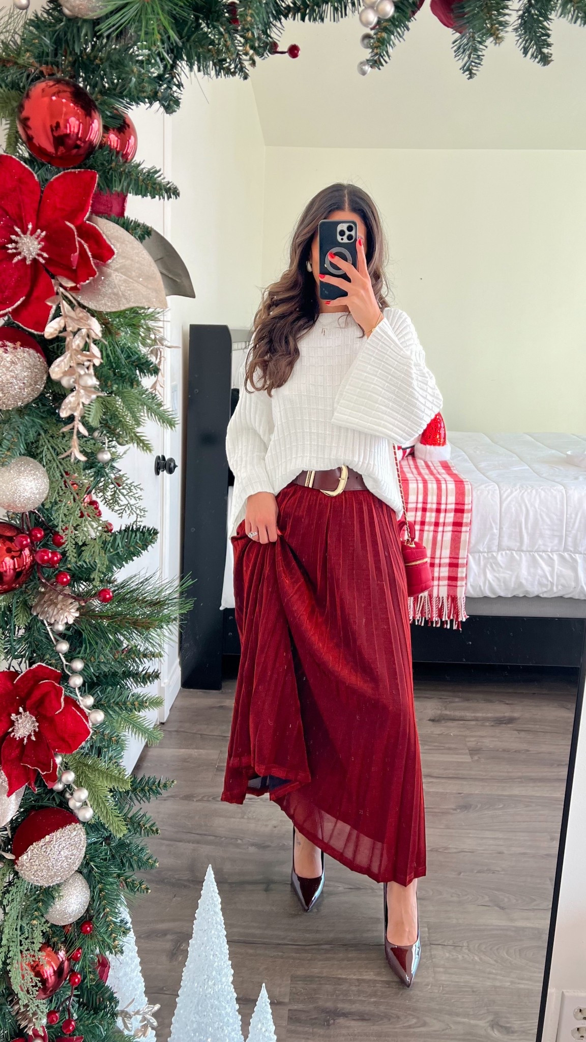 A more modest holiday outfit idea. The sweater is part of a two piece skirt set. Wearing small in both 

#LTKHoliday #LTKFindsUnder50 #LTKSeasonal