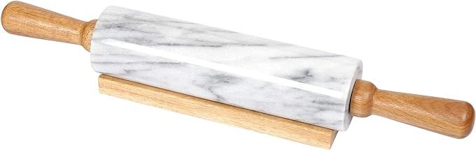 Creative Home 18" L Deluxe Natural Marble Stone Rolling Pin with Wooden Handles and Cradle, 2-1/4... | Amazon (US)