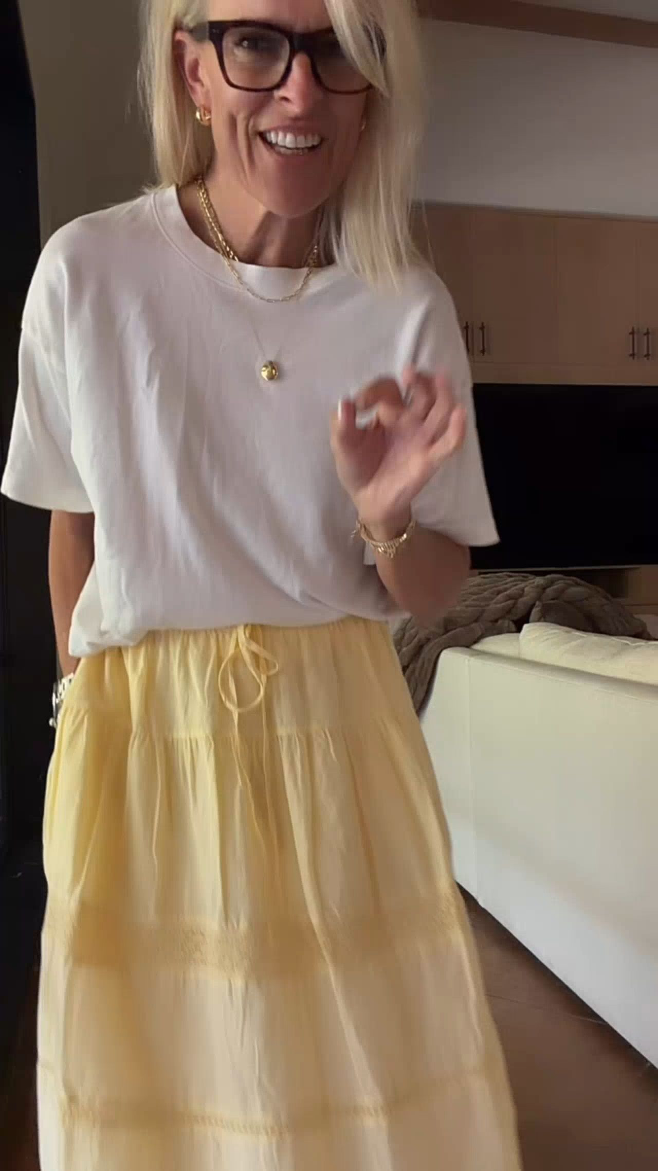 Loving this butter yellow long skirt! Paired with my fave vintage feel tee from Target. Oops I am actually wearing medium in both shirt and skirt!  

 #LTKootd #LTKU #LTKOver40