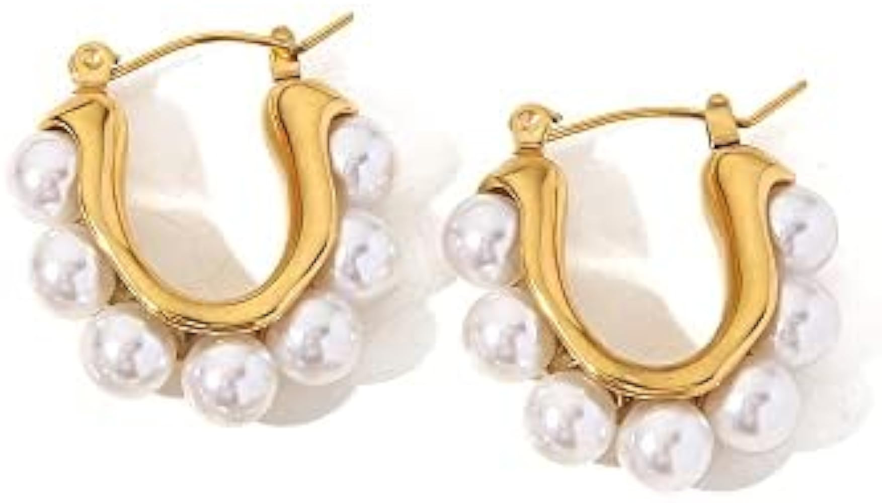 Amazon.com: 14K Gold Pearl Hoop Earrings, Freshwater Pearl Dangle Earrings, Women's Day, Birthday Gift for Wife,Girlfriend (Yellow Gold, 18K): Clothing, Shoes & Jewelry | Amazon (US)