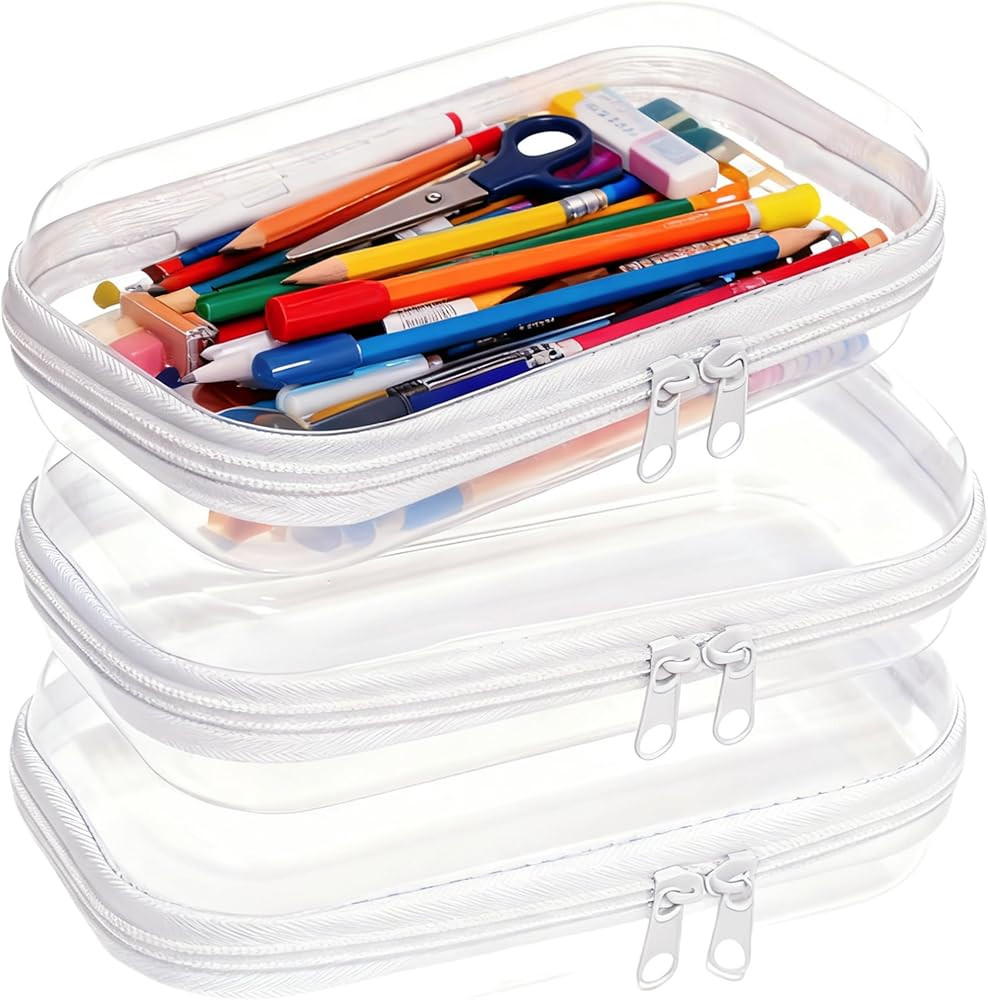 3PCS Clear Hard Plastic Zipper Case, Double Zippers Hard Pouch, Portable Travel Organizer Bin Cle... | Amazon (US)