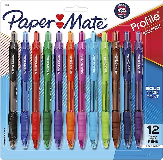 Paper Mate Profile Retractable Ballpoint Pens, Bold Point (1.4mm), Assorted, 12 Count | Amazon (US)