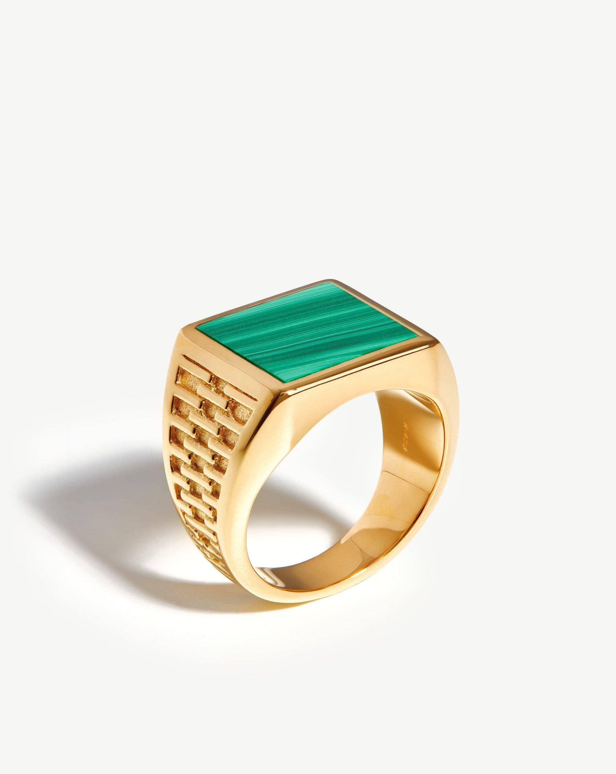 Fused Woven Gemstone Square Signet Ring | 18ct Gold Vermeil/Malachite | Missoma US