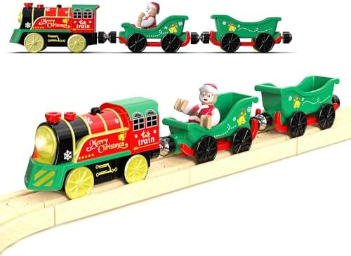 Electric Train Set for Wooden Tracks, Battery Powered Trains Toy with Lights & Sounds for Toddler... | Amazon (US)