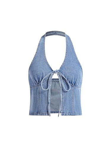 RoseSeek Women's Y2K Denim Halter Tops Sleeveless Bowknot Split Hem Tank Top Going Out Clothes Li... | Amazon (US)