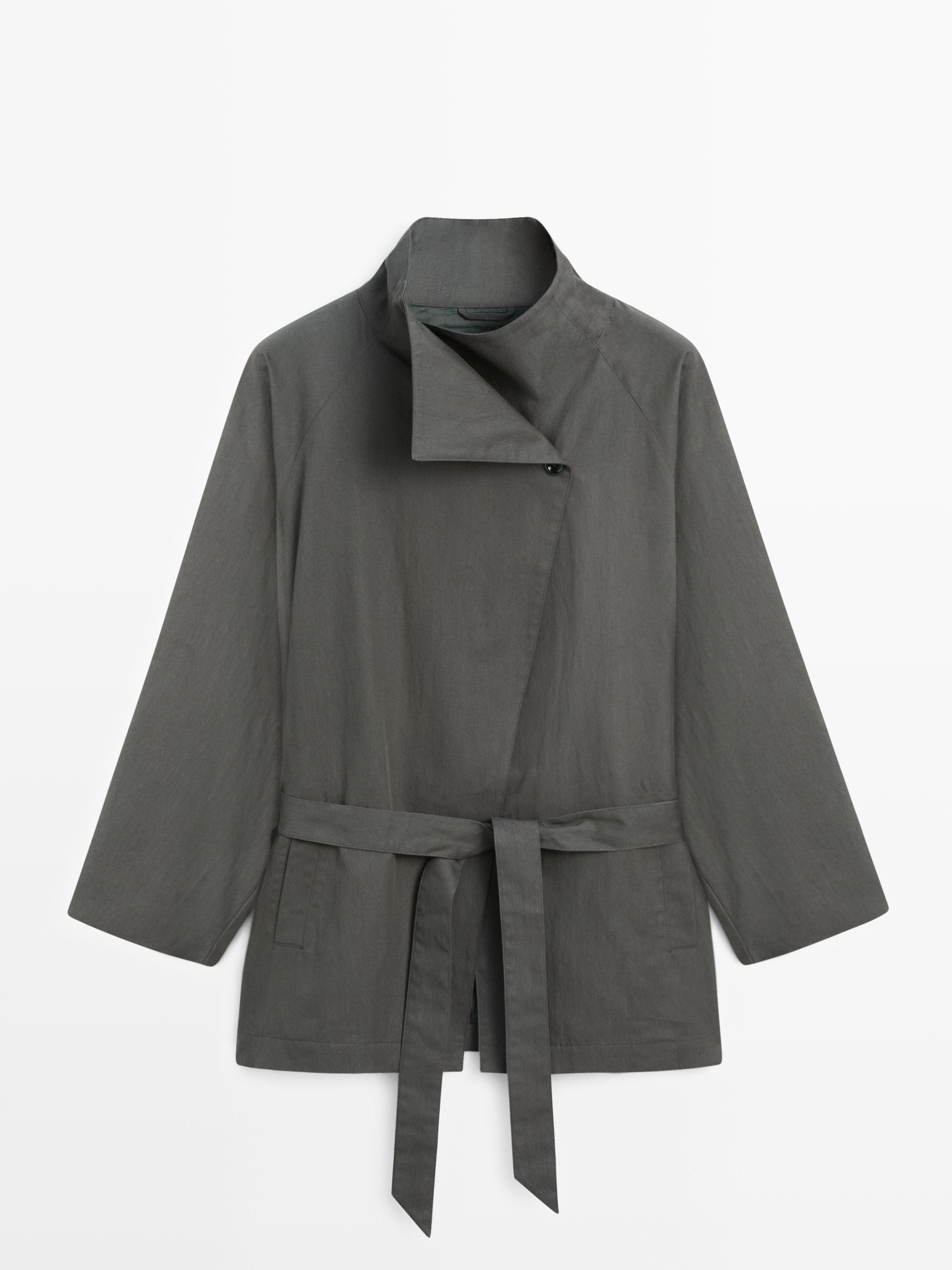 Short cotton blend trench coat with belt | Massimo Dutti UK