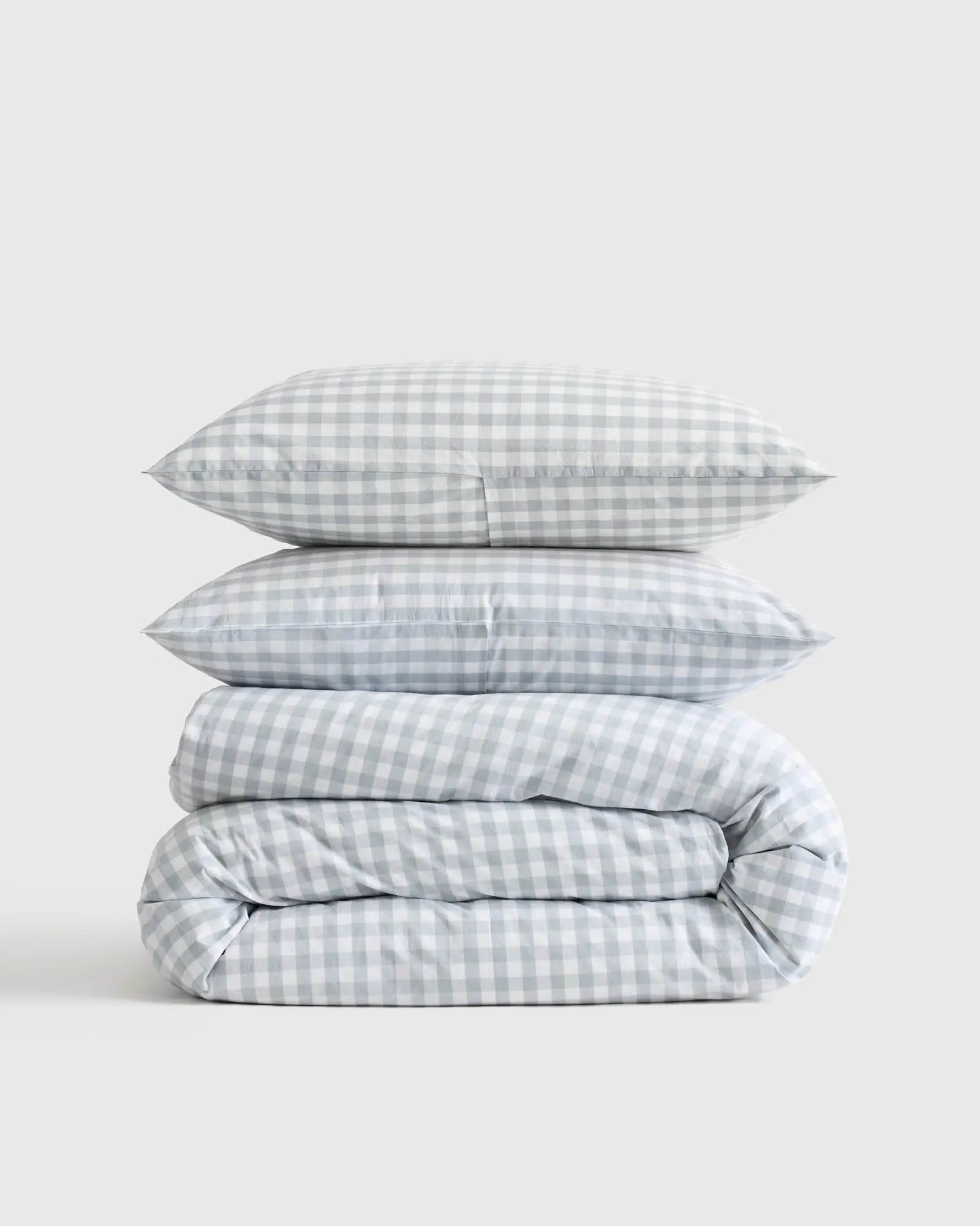 Classic Organic Percale Gingham Duvet Cover Set in Blue Fog | Quince
