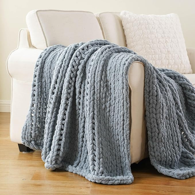 Battilo Chunky Knit Throw Blanket for Couch, Soft and Thick Chenille Throw Blanket, 50"x60" Handm... | Amazon (US)