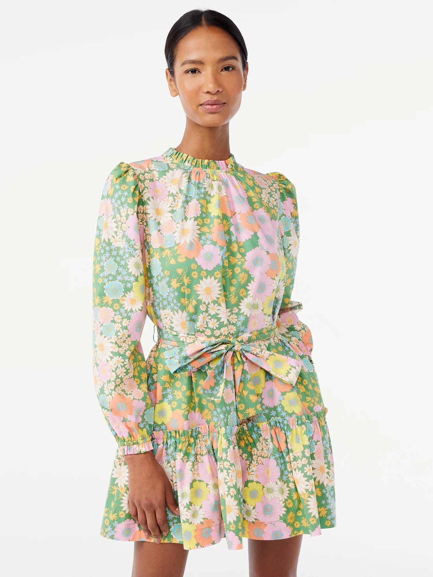 Scoop Women's Mock Neck Tiered Mini Dress | Walmart (US)