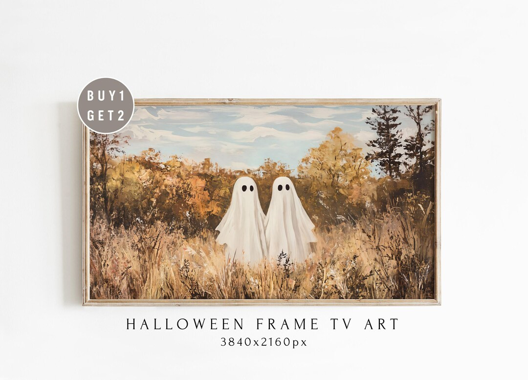 Spooky Ghosts in Autumn Landscape Painting, Halloween Frame TV, Rustic Fall Decor, Ghostly Figure... | Etsy (US)