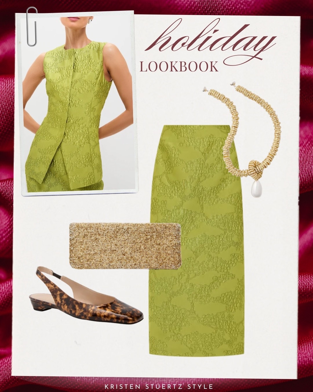 10/12: Tnuck orders ship free and arrive in time for the holidays!

I’ve created outfits from some of my favorite Tnuck silhouettes. 

I love the vibrant color and sophistication of this lime green two piece skirt set. Paired with tortoise shell flats, a gold clutch, and gold necklace, it’s perfect for your upcoming holiday celebrations.

#midi skirt #holiday outfit #skirt set
