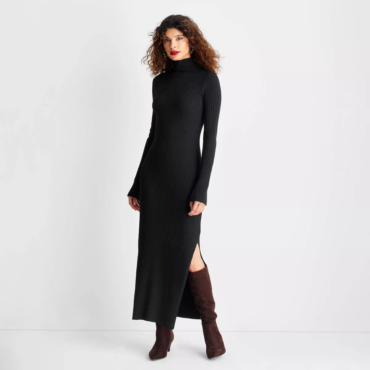 Women's Long Sleeve Ribbed Maxi Dress - Future Collective Black | Target