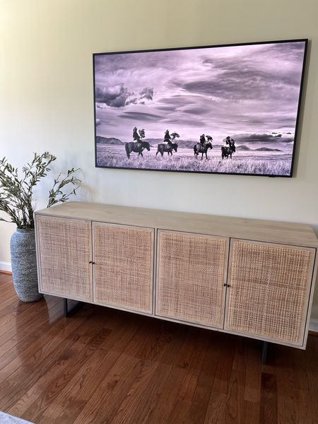 Media console table
Large floor base 
Frame tv 65”
Living room / neutral home 

#LTKHome
