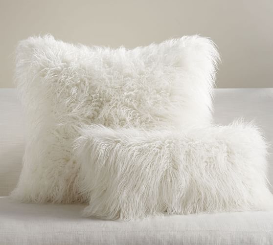 Mongolian Faux Fur Pillow Cover - Ivory | Pottery Barn (US)