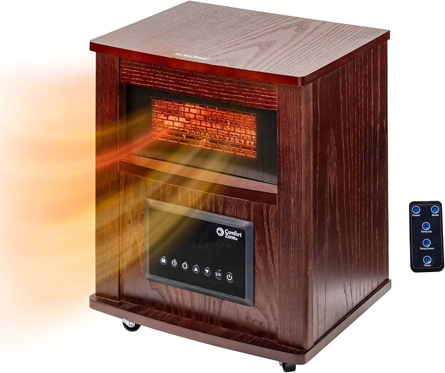 Comfort Zone Wood Cabinet Space Heater with Remote, 16 inch, Adjustable Thermostat, Digital Displ... | Amazon (US)