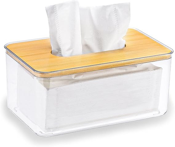 Tissue Box Holder Rectangular with Bamboo Lid,Minimalist Light Luxury Style Washer Dryer Sheet Di... | Amazon (US)