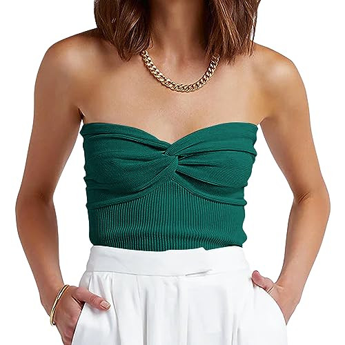 ANRABESS Tube Top for Women Summer Strapless Bandeau Knit Twist Knot Corset Crop Basic Tank Tops 2026 Vacation Beach Clothes X-Small Opal Green | Amazon (US)