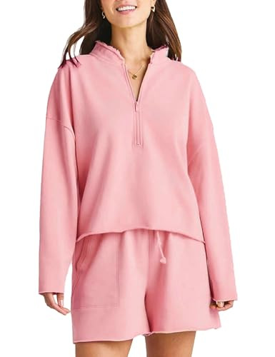 Amazon.com: Bozanly Women's 2 Piece Outfits Casual Quarter Zip Long Sleeve Pullover and Drawstrin... | Amazon (US)