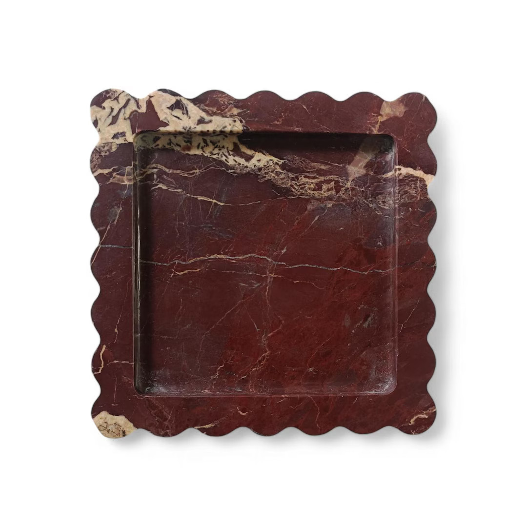 6 X 6 Inch Scalloped Decorative Cherry Marble Tray, Beautiful Serving Vanity Tray, Scalloped Tray... | Etsy (US)