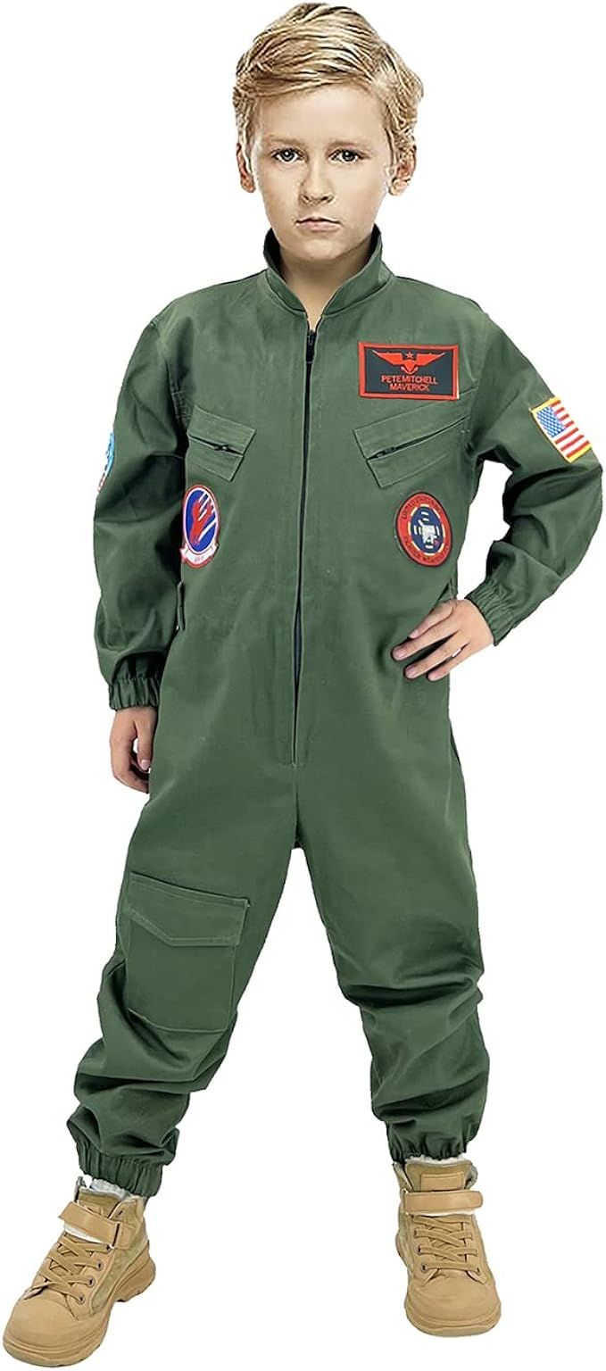 Maverick Flight Suit Pilot Costume Halloween Cosplay For Kids Boys | Amazon (US)