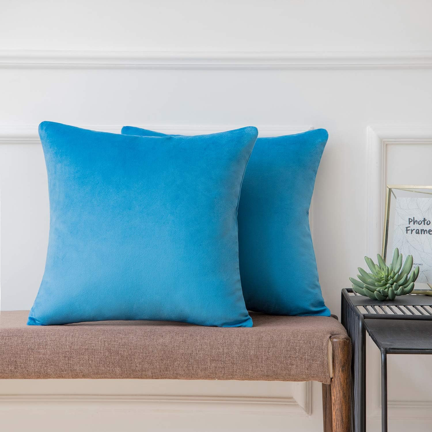 Ashler Pack of 2 Soft Velvet Decorative Throw Pillow Cushion Cover Sets Blue 18 X 18 Inches 45 X ... | Amazon (US)