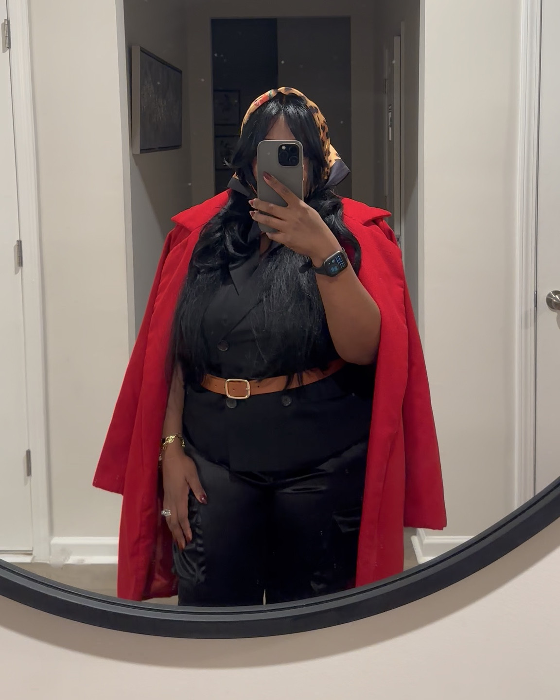 Rose and leopard scarf red coat and a classic black vest Simple but still giving

#LTKootd #LTKgrwm #LTKPlusSize