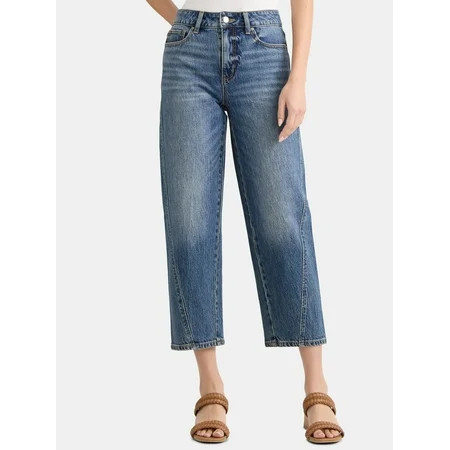 Time and Tru Women s High Rise Barrel Jeans 26.5 Inseam Sizes 0-22 | Walmart (US)
