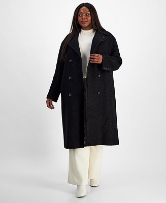 KARL LAGERFELD PARIS Plus Size Double-Breasted Bouclé Coat, Created for Macy's - Macy's | Macy's