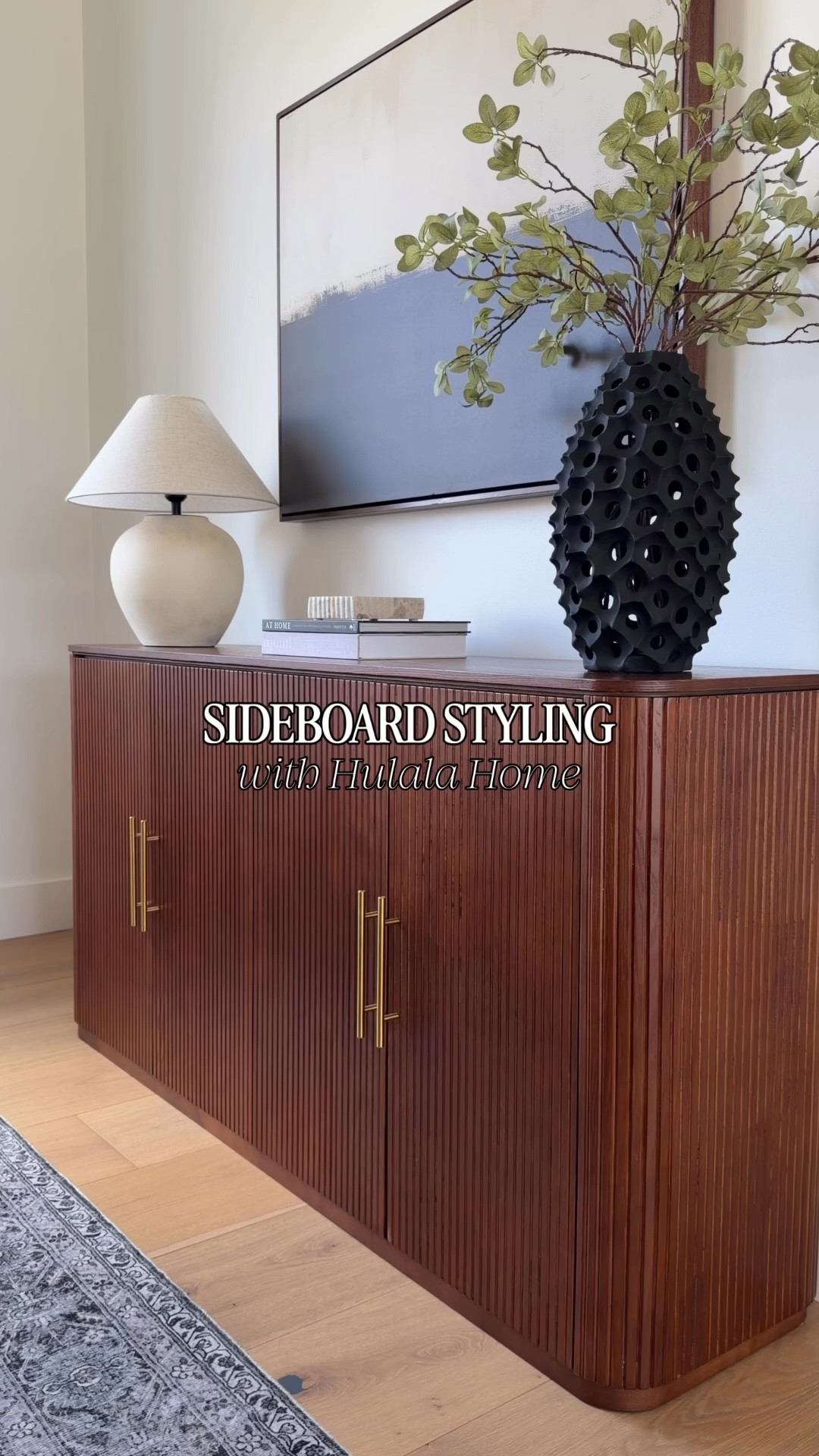 Simple sideboard styling with Hulala Home. 

dining room, walnut, table lamp, vases stems, wall art, modern, home decor 

#LTKHome