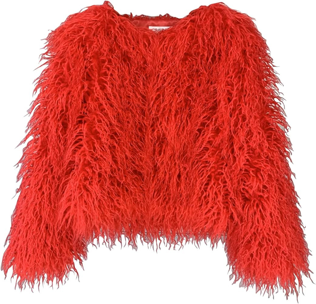 Winter Fluffy Faux Fur Coat Women's Shaggy Jacket Long Sleeve Outwear | Amazon (US)