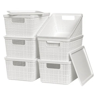 6 Pack Plastic Storage Baskets With Lids,White Breathable Stackable Storage Bins,Small Storage Containers | Wayfair North America