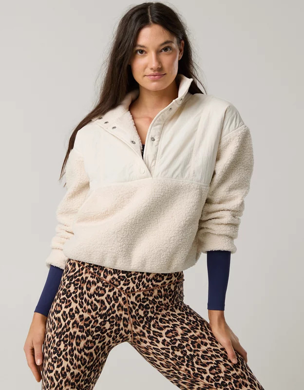 OFFLINE By Aerie Fluff Love Quarter Snap Sherpa Jacket | Aerie
