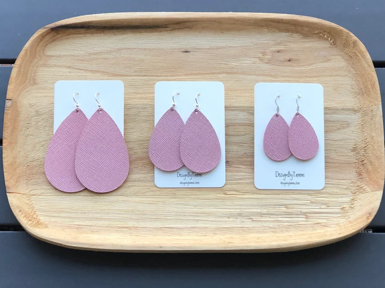Light Pink Saffiano Leather Teardrop Earrings - Etsy | Etsy (US)