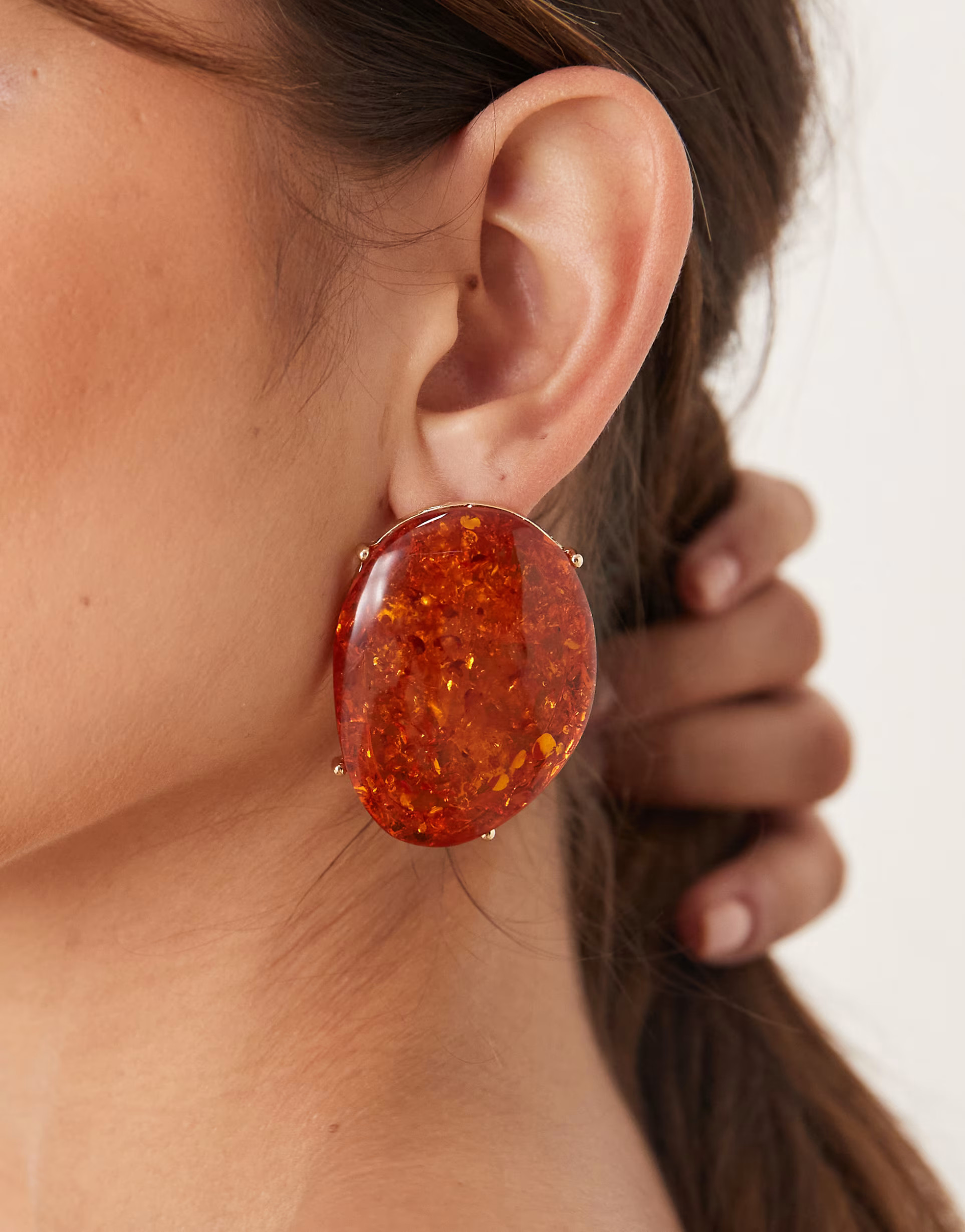ASOS DESIGN large stud earrings with amber faux-stone setting | ASOS (Global)