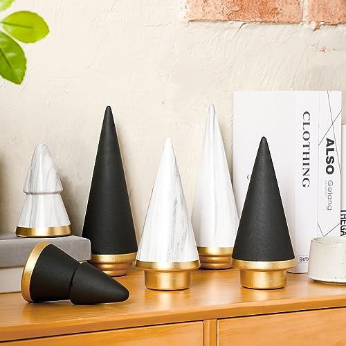 Mifoci 6 Pcs Elegant Ceramic Christmas Tree Tabletop Counter Centerpiece Black and White Tabletop Christmas Tree for Home Mantel Shelf Xmas Decoration Ornament, 3 Sizes | Amazon (US)
